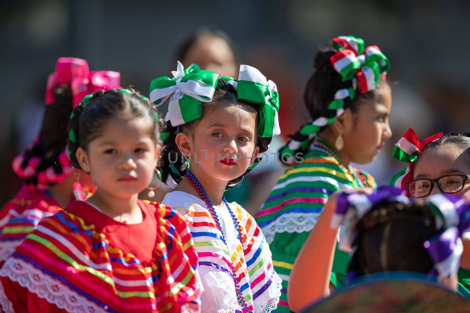 Washington, D.C., USA - September 29, 2018: The Fiesta DC Parade, Mexican children on top of a float wearing traditional mexican clothing