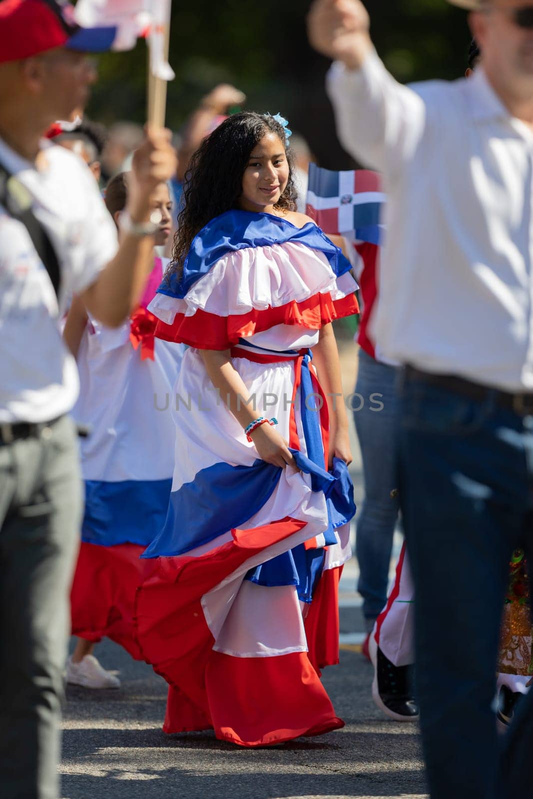 Washington, D.C., USA - September 29, 2018: The Fiesta DC Parade, Woman wearing traditional clothing from the Dominican Republic