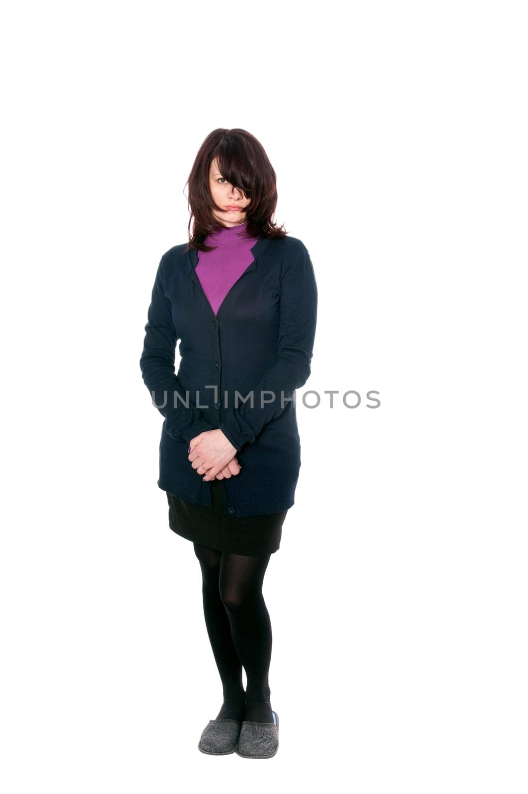 sad woman isolated on white background