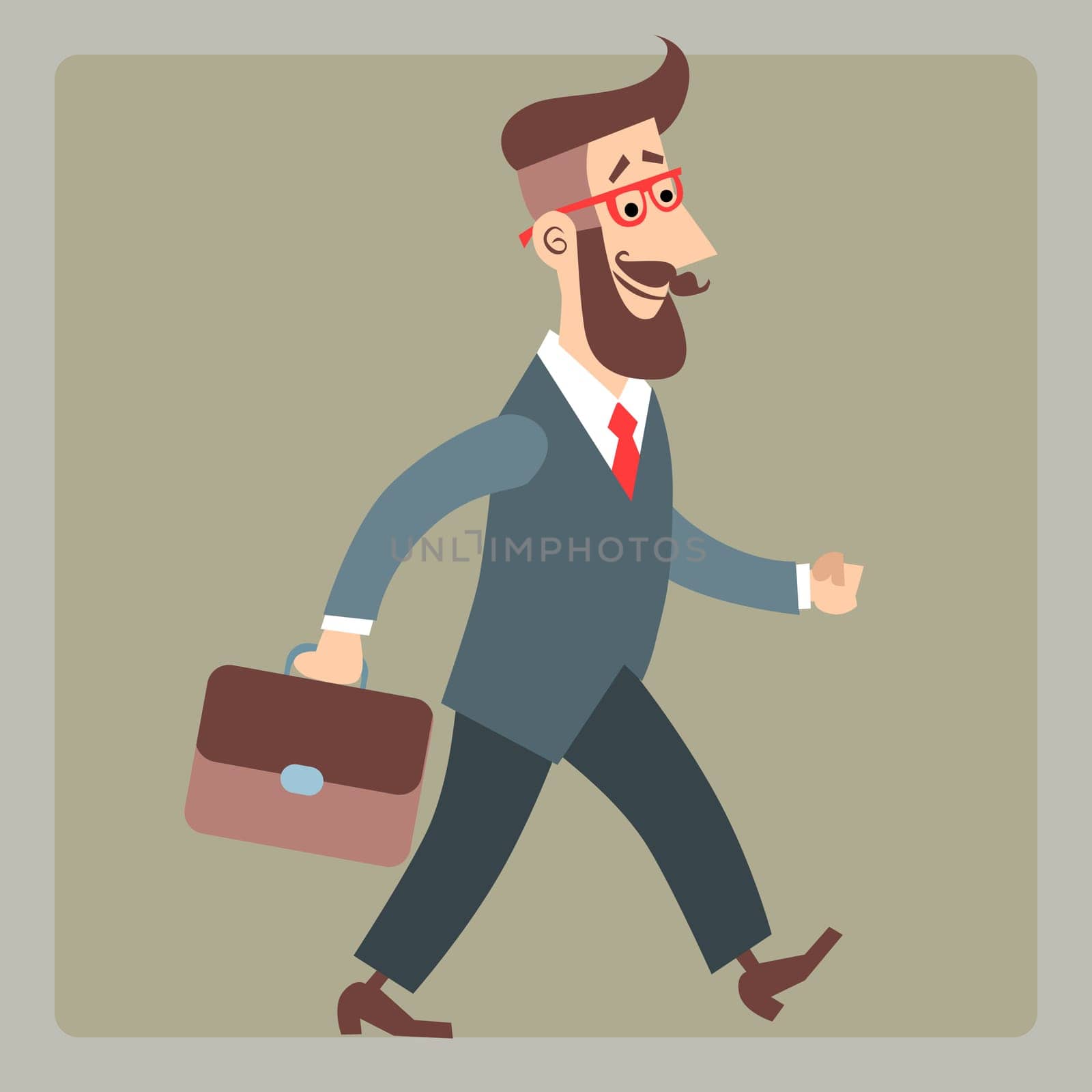 Businessman hipster in a suit with a briefcase goes to work