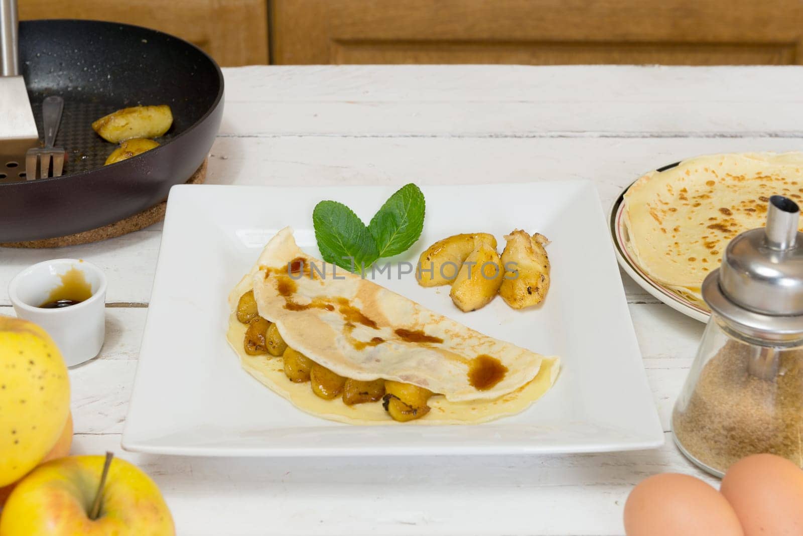 pancake with apple Normandy with some ingredients