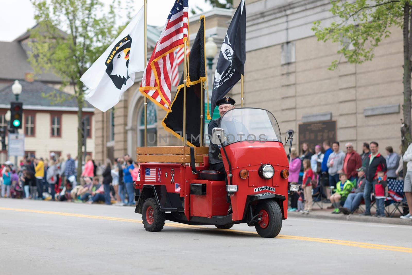 Stoughton, Wisconsin, USA - May 20, 2018: Annual Norwegian Parade, Members of the American Legion, riding motorcycles during the parade