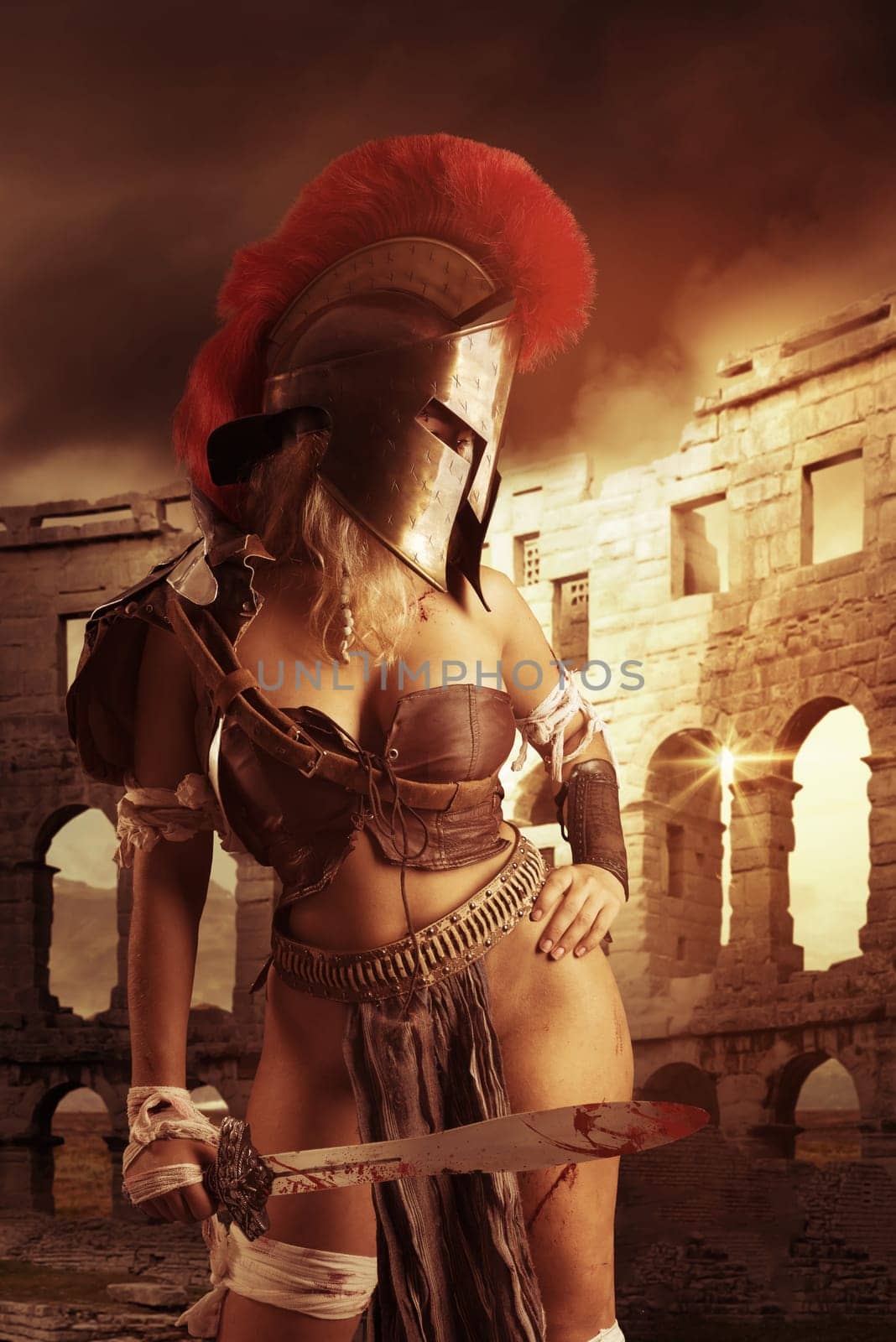 Ancient woman warrior or Gladiator in the arena