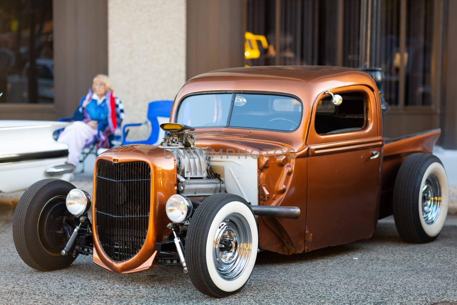 Springfield, Illinois, USA - September 22, 2018: The Route 66 Mother Road Festival, Ford Hot Rod Pickup Truck on the streets of downtown Springfield