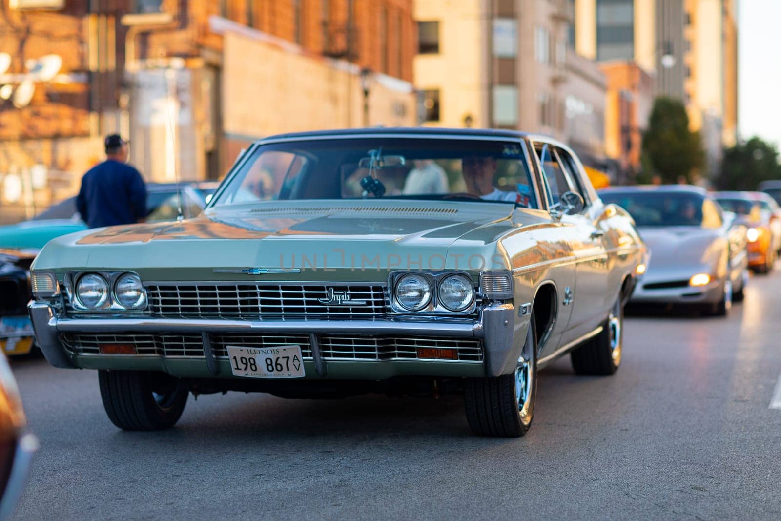 Springfield, Illinois, USA - September 22, 2018: The Route 66 Mother Road Festival, Chevrolet Impala being driven on the streets of downtown Springfield