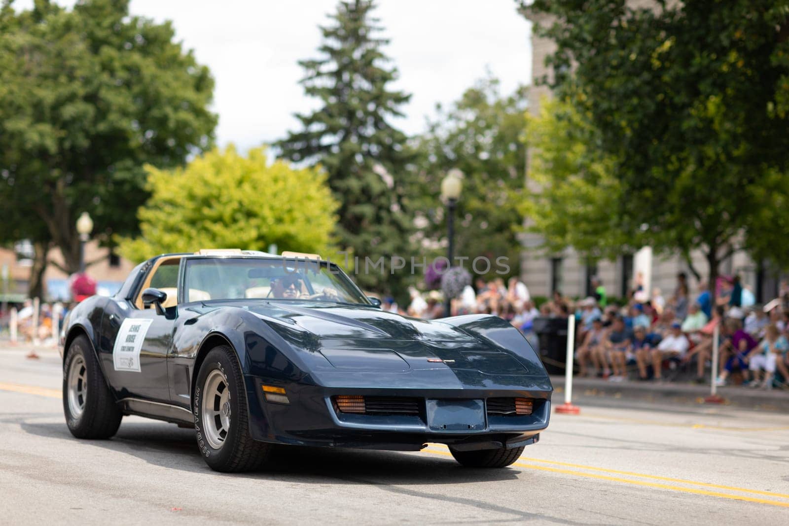 Auburn, Indiana, USA - September 9, 2018 The Auburn Cord Duesenberg Festival, A Corvette classic car driving down the street during the parade