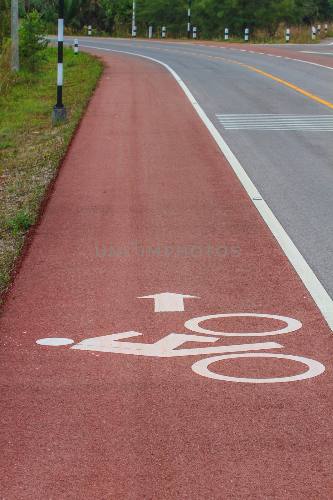 close up Bicycle road sign on asphalt