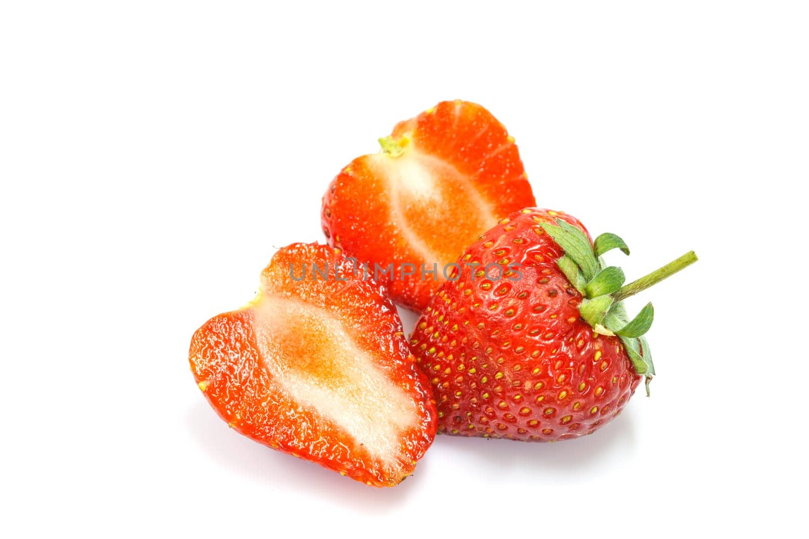 Ripe red strawberries on white background isolated