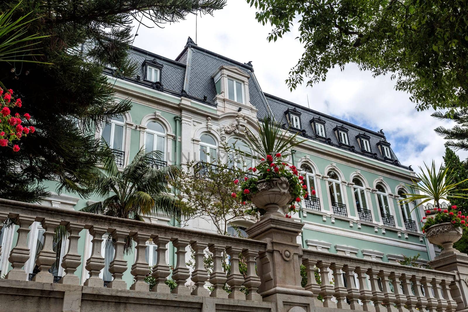 View of the sumptuous neoclassical Vale Flor Palace built in early 20th century in Lisbon, Portugal