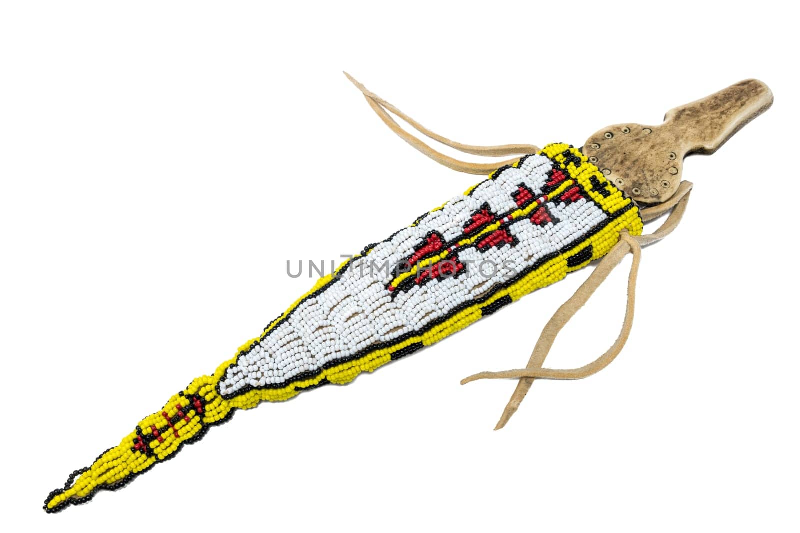 Indian knife with bone handle in a quiver embroidered with colorful beads