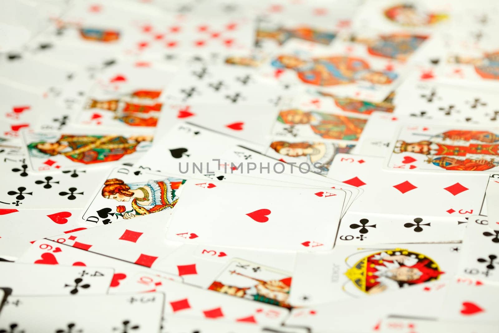 Four aces, various colorful playing cards, background picture, abstract