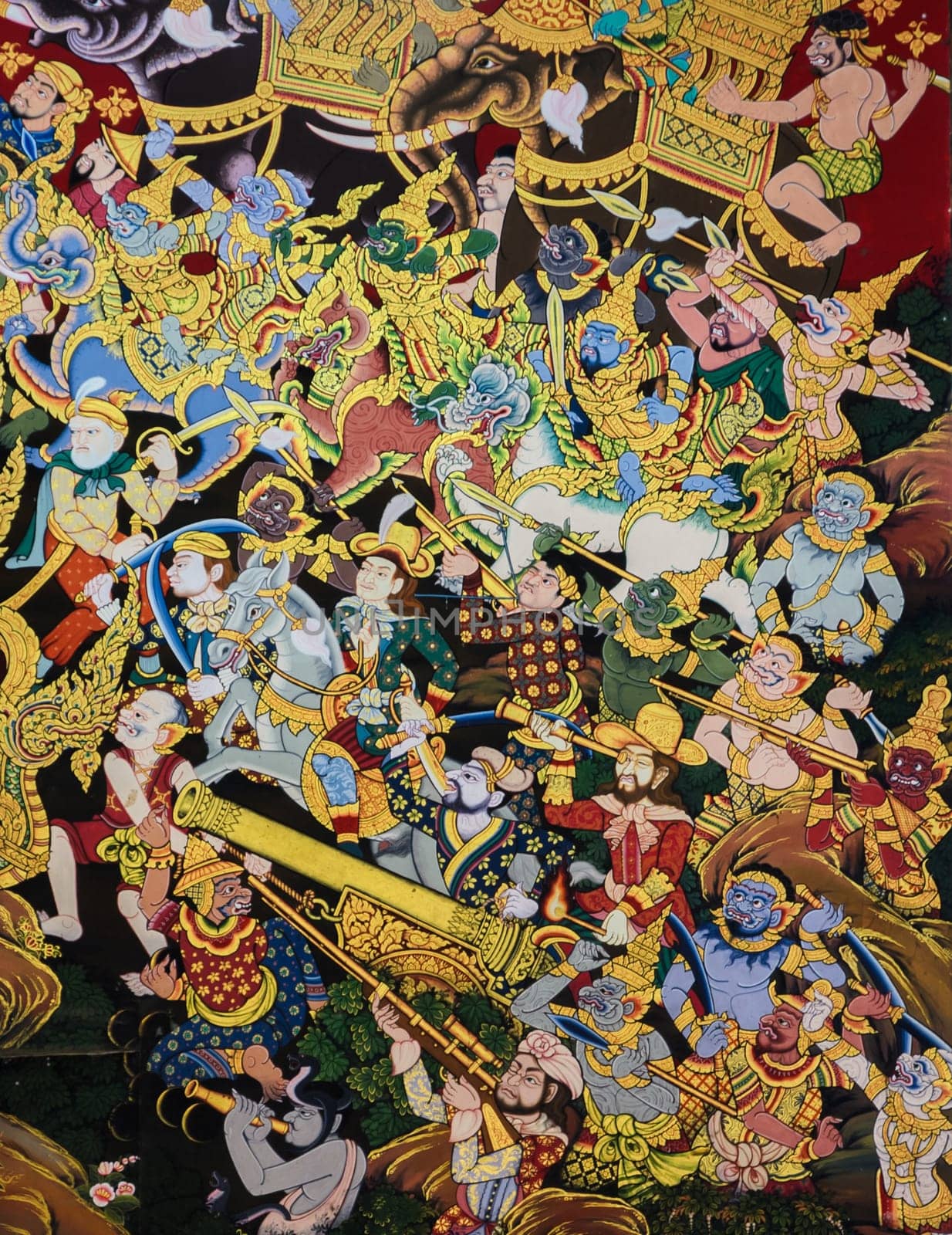 AYUTTHAYA ,THAILAND - MARCH 4, 2015 : Ancient Buddhist temple mural painting of the life of Buddha inside of Wat Phra khao in Ayutthaya, Thailand