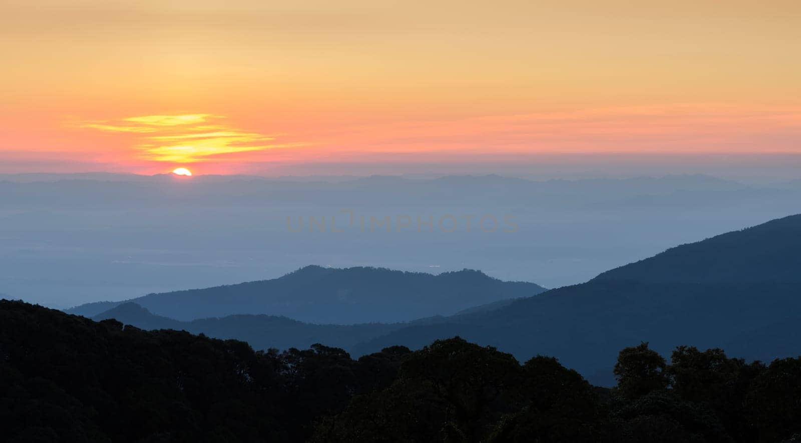 Landscape of sunrise over mountains in Chiang Mai,Thailand