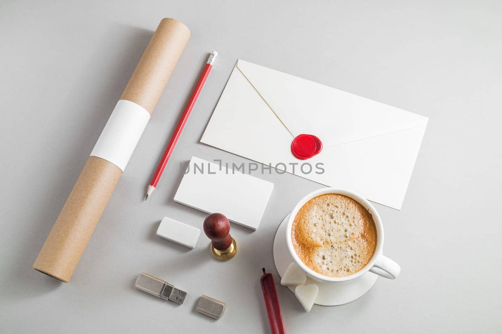 Blank vintage stationery elements on paper background. Responsive design template.