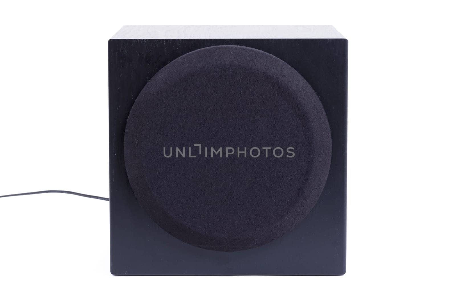 Old black subwoofer, isolated on a white background