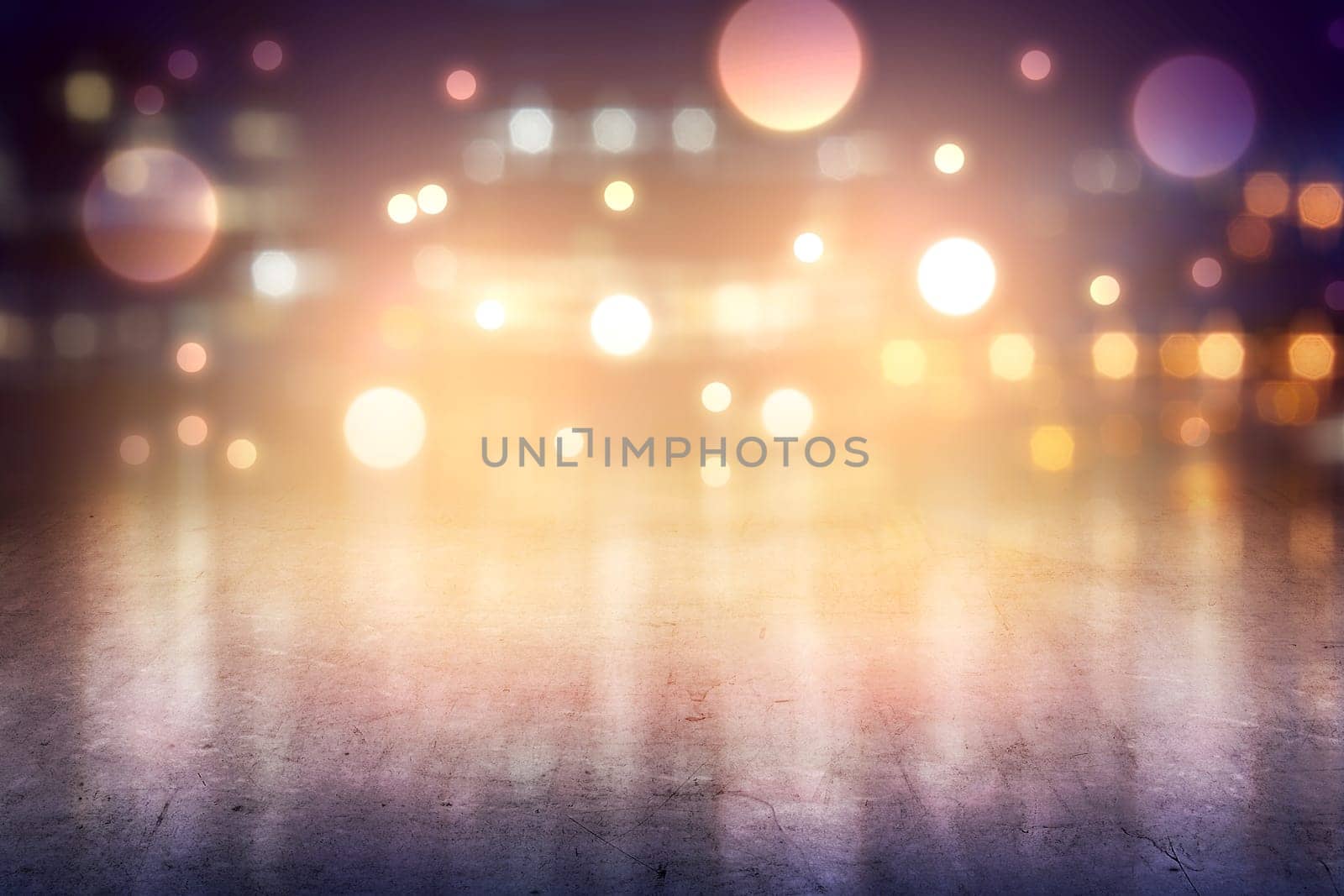 Concrete floor with blurry lights over bright background