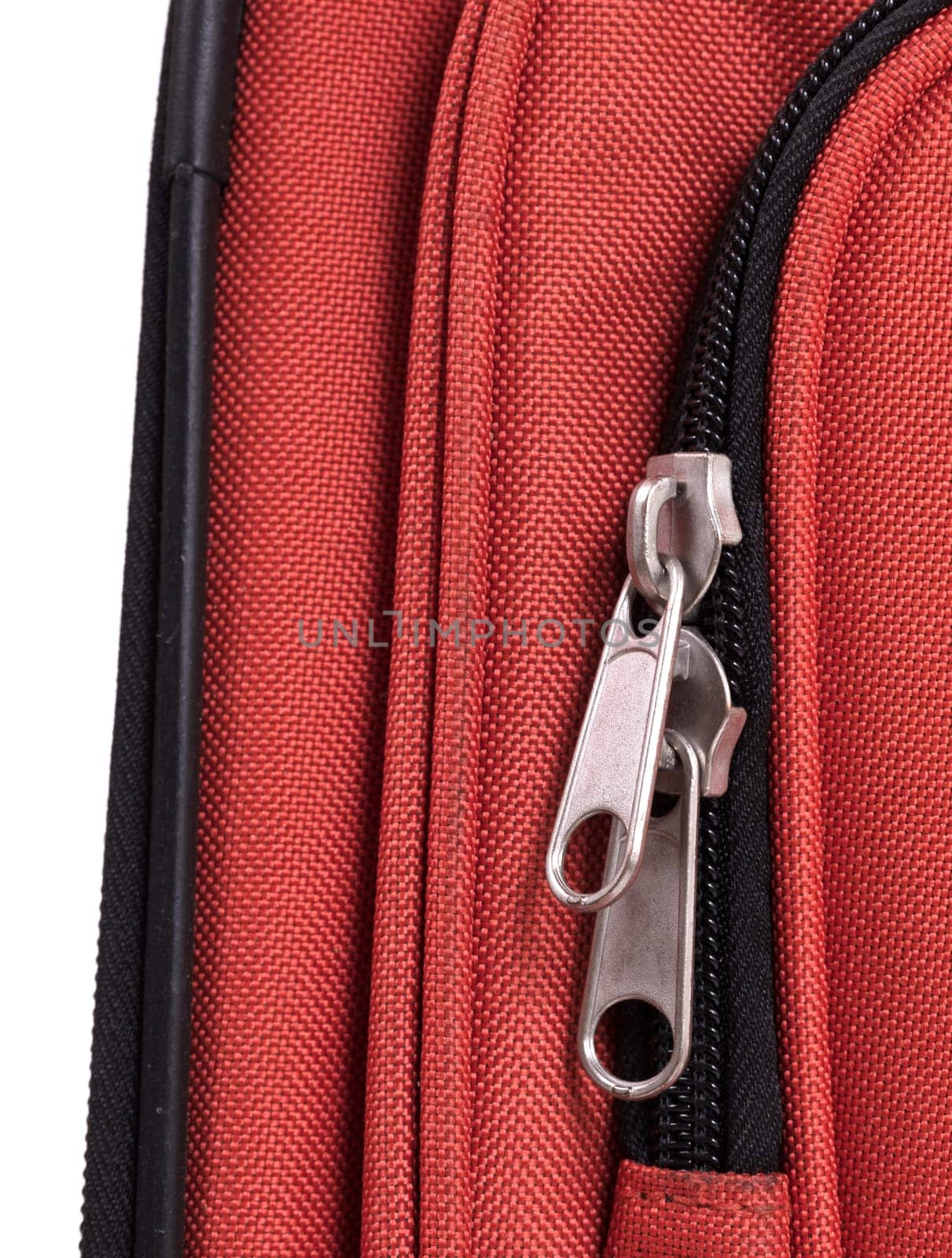 Suitcase zipper, selective focus - Old red bag