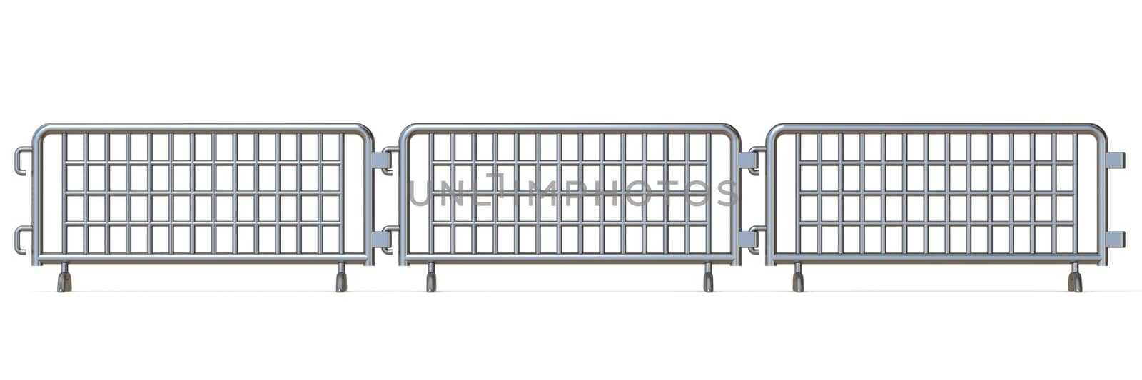 Steel barricades Front view 3D render illustration isolated on white background