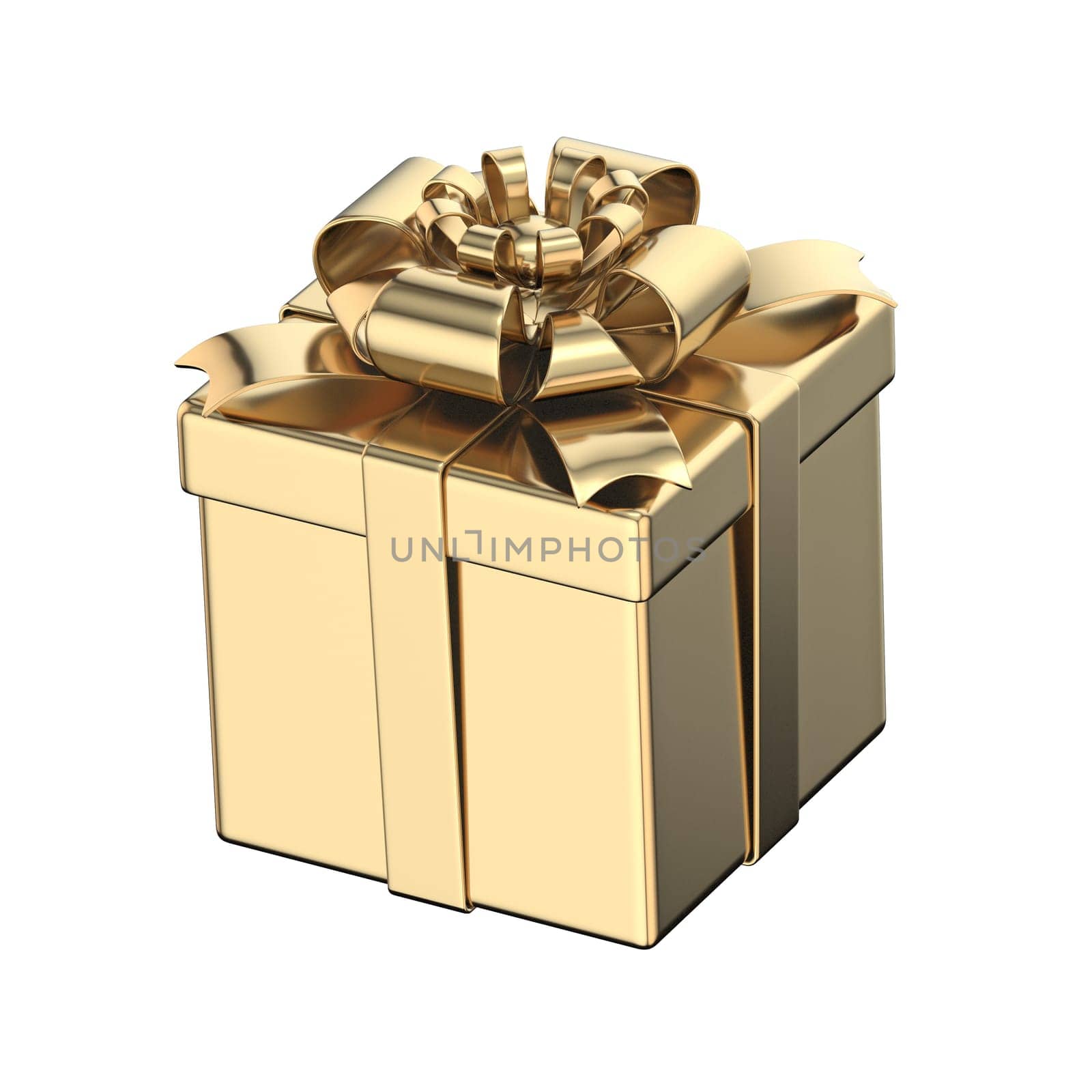 Cube golden gift box 3D render illustration isolated on white background