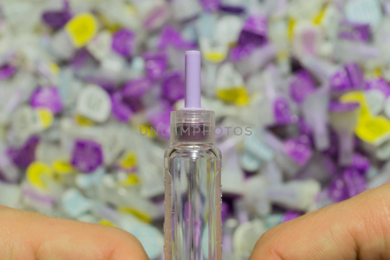 Diabetes syringe with needle closeup
