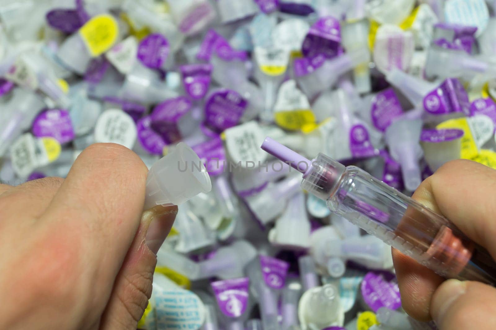 Diabetes syringe with needle closeup