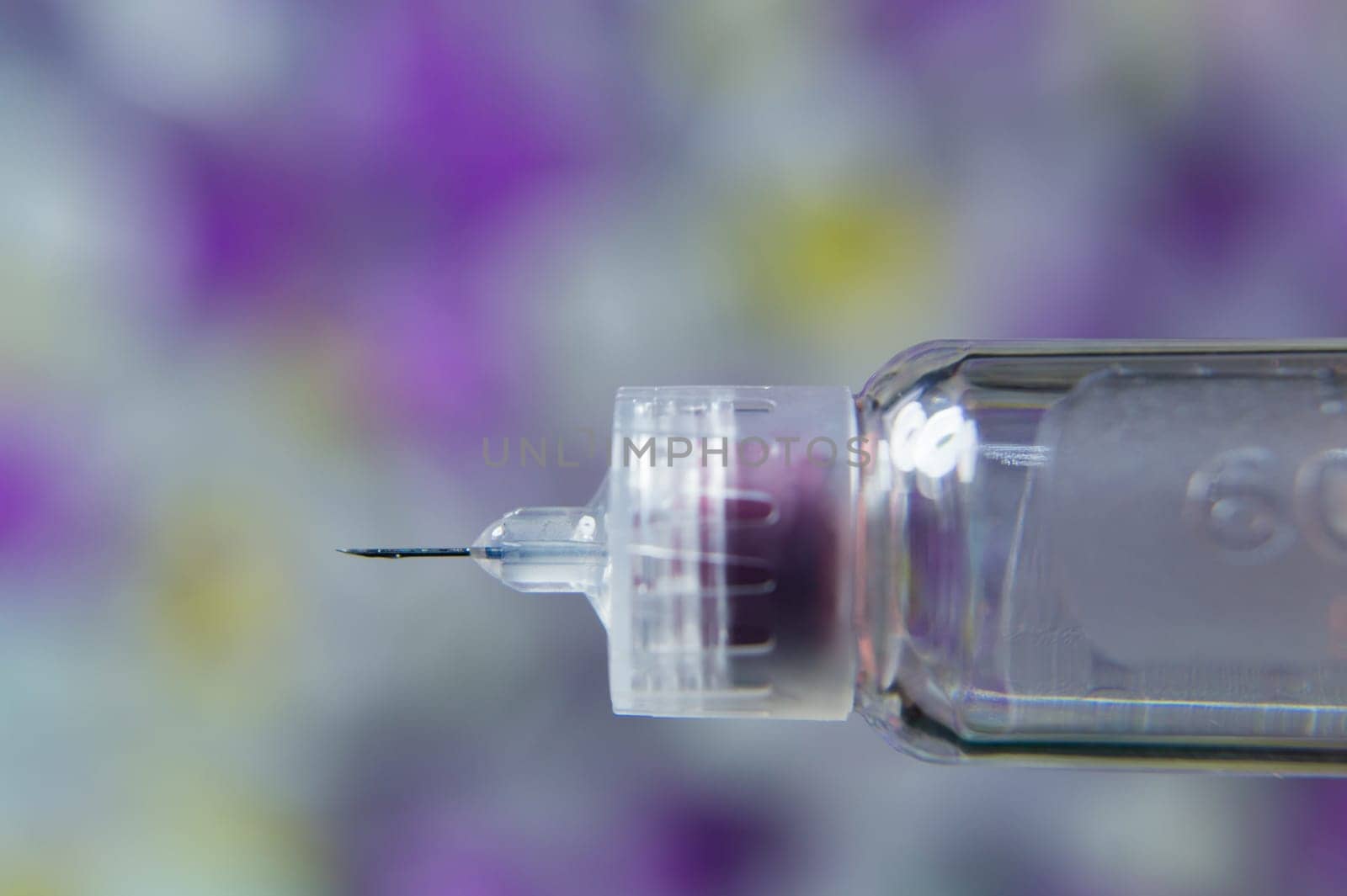 Diabetes syringe with needle closeup