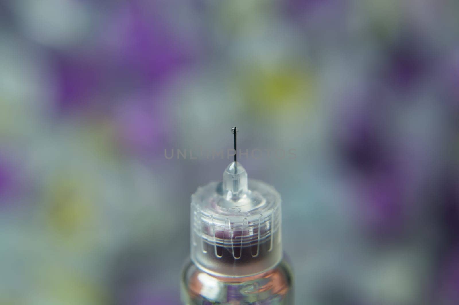 Diabetes syringe with needle closeup