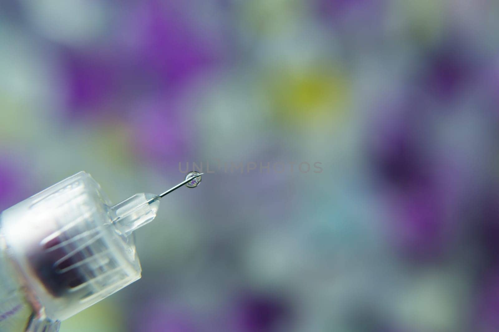 Diabetes syringe with needle closeup