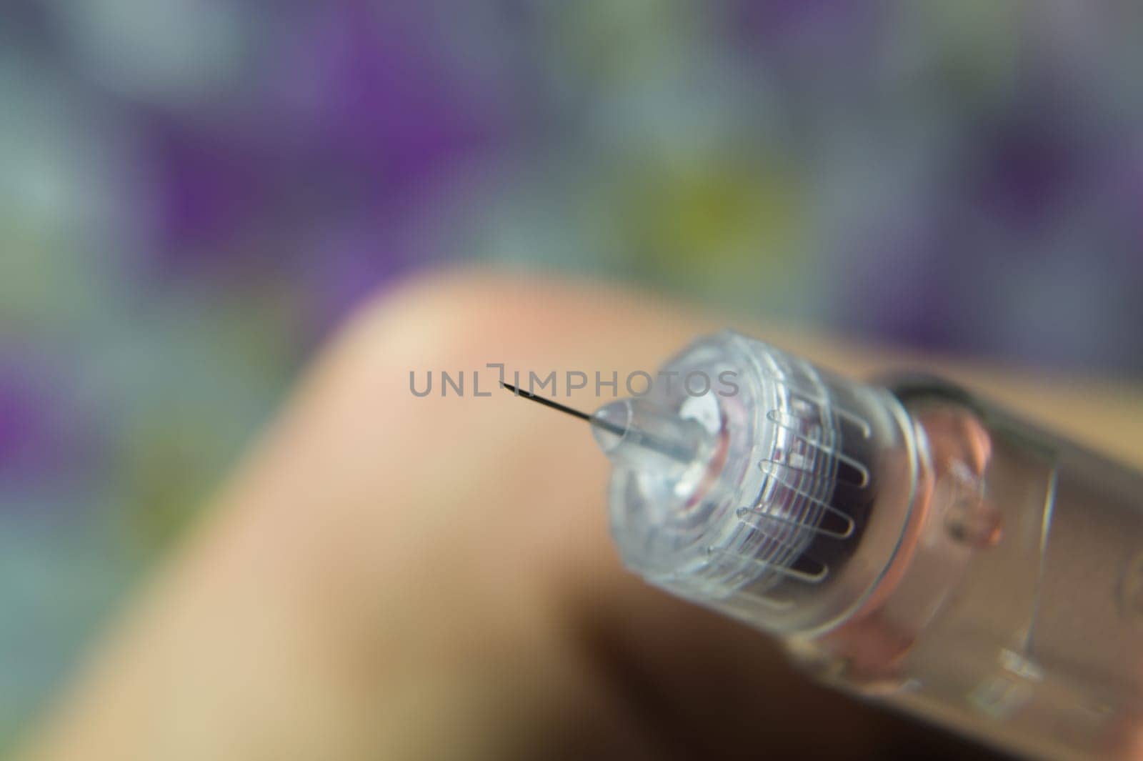 Diabetes syringe with needle closeup