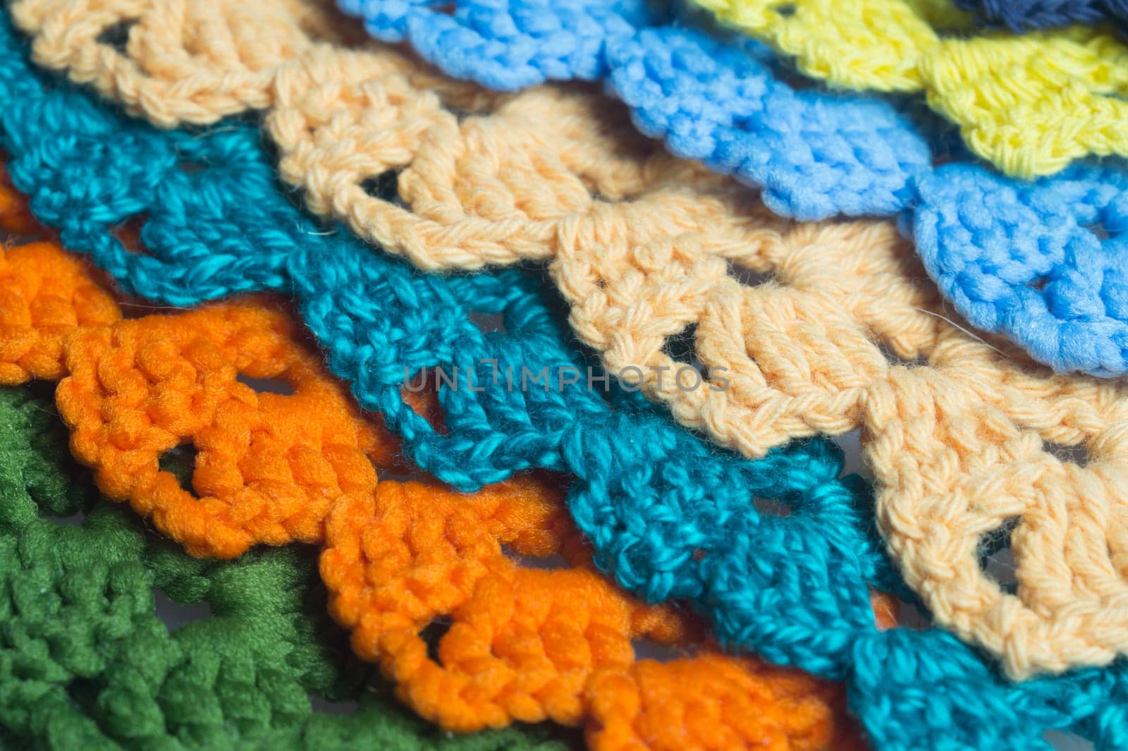 Handmade knitting wool texture background closeup needlework