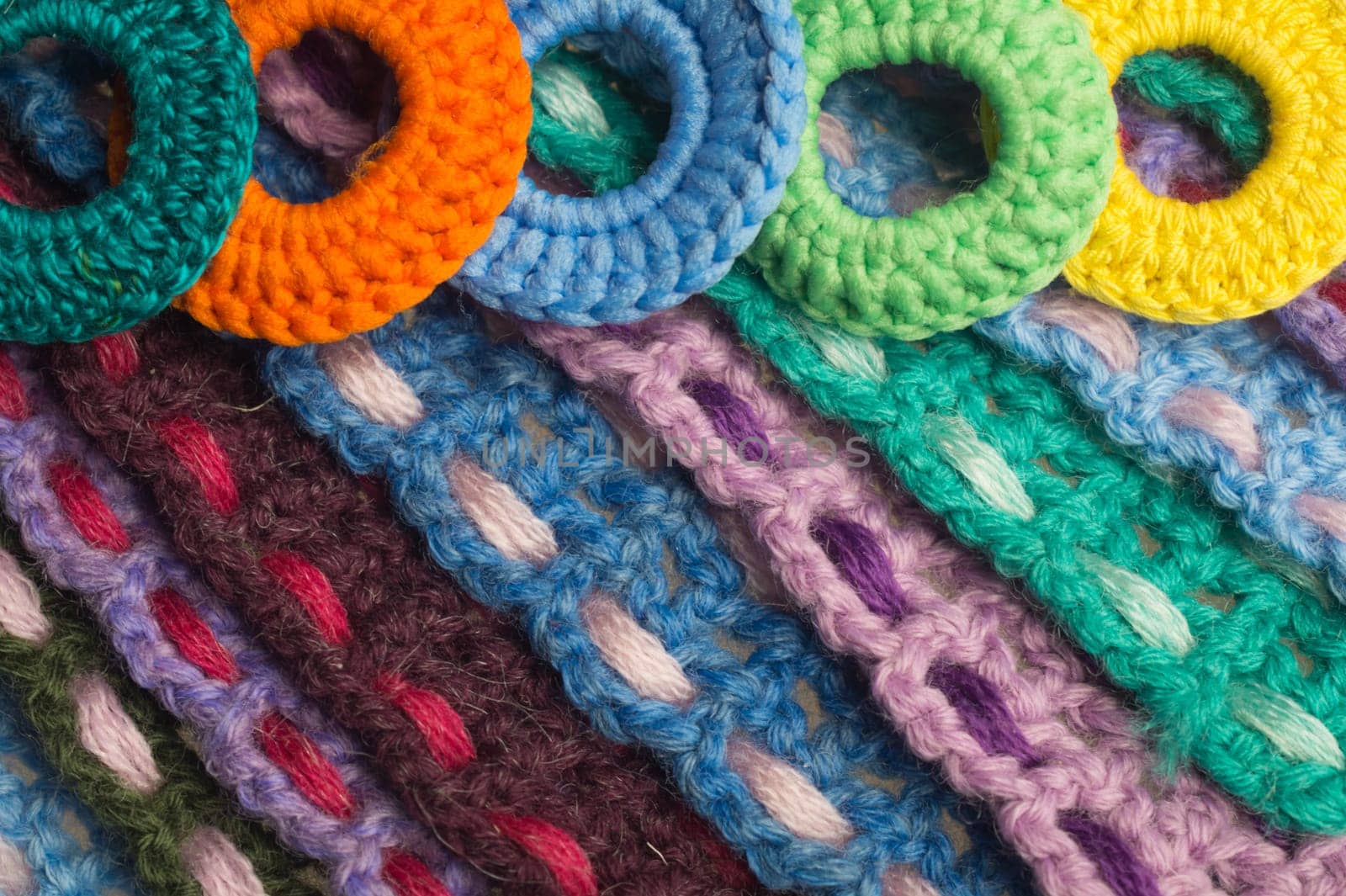 Handmade knitting wool texture background closeup needlework