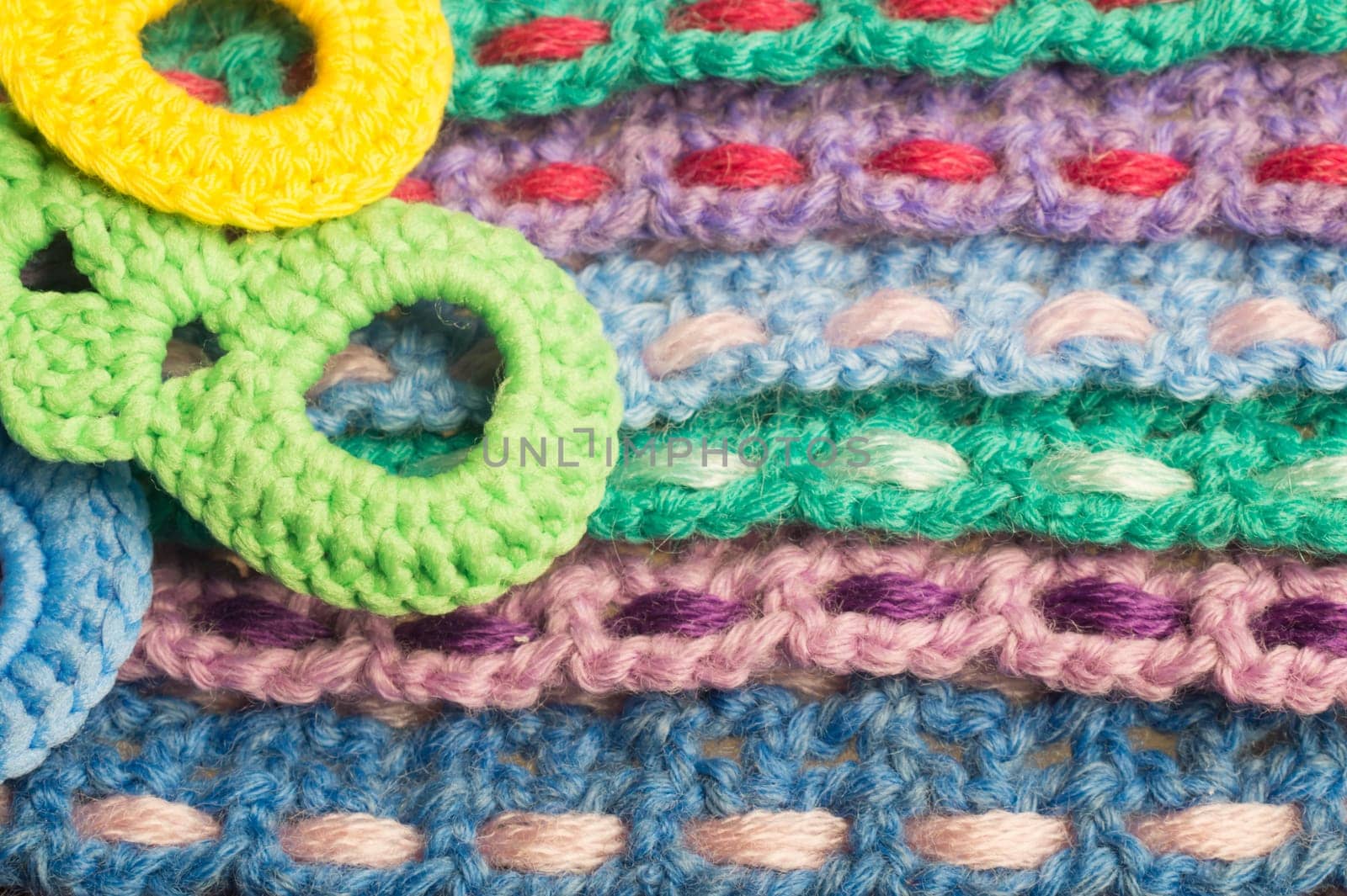 Handmade knitting wool texture background closeup needlework
