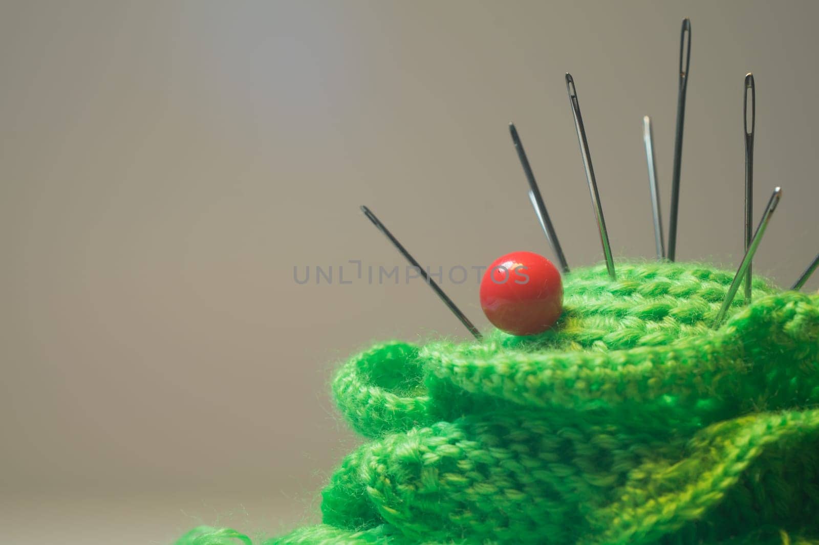 Handmade knitting wool texture background closeup needlework