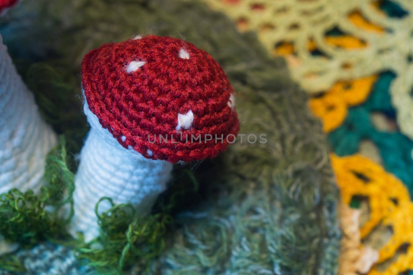Handmade knitting wool texture background closeup needlework
