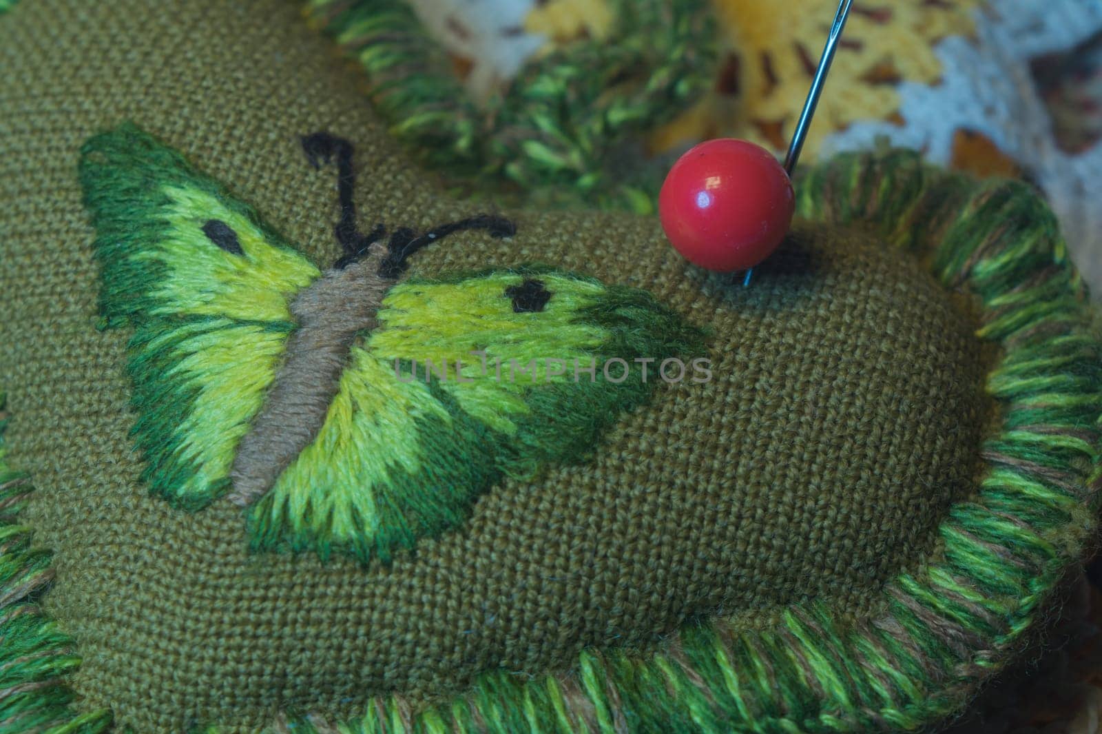 Handmade knitting wool texture background closeup needlework