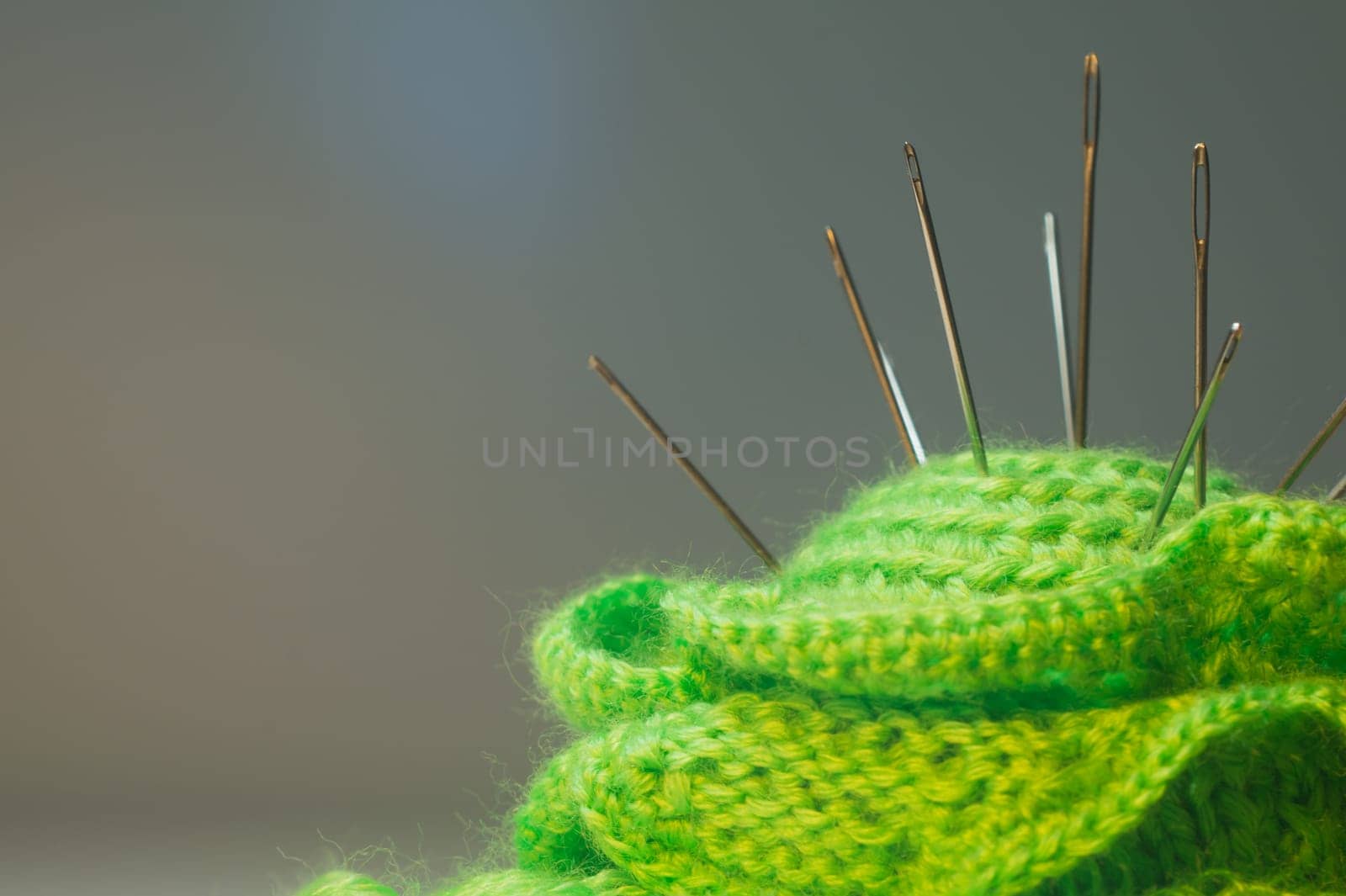 Handmade knitting wool texture background closeup needlework
