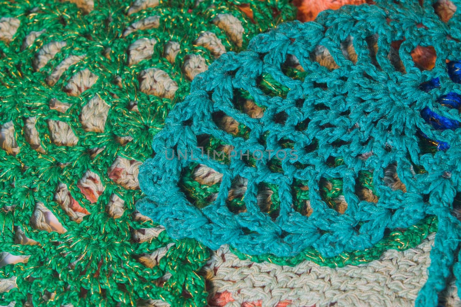 Handmade knitting wool texture background closeup needlework