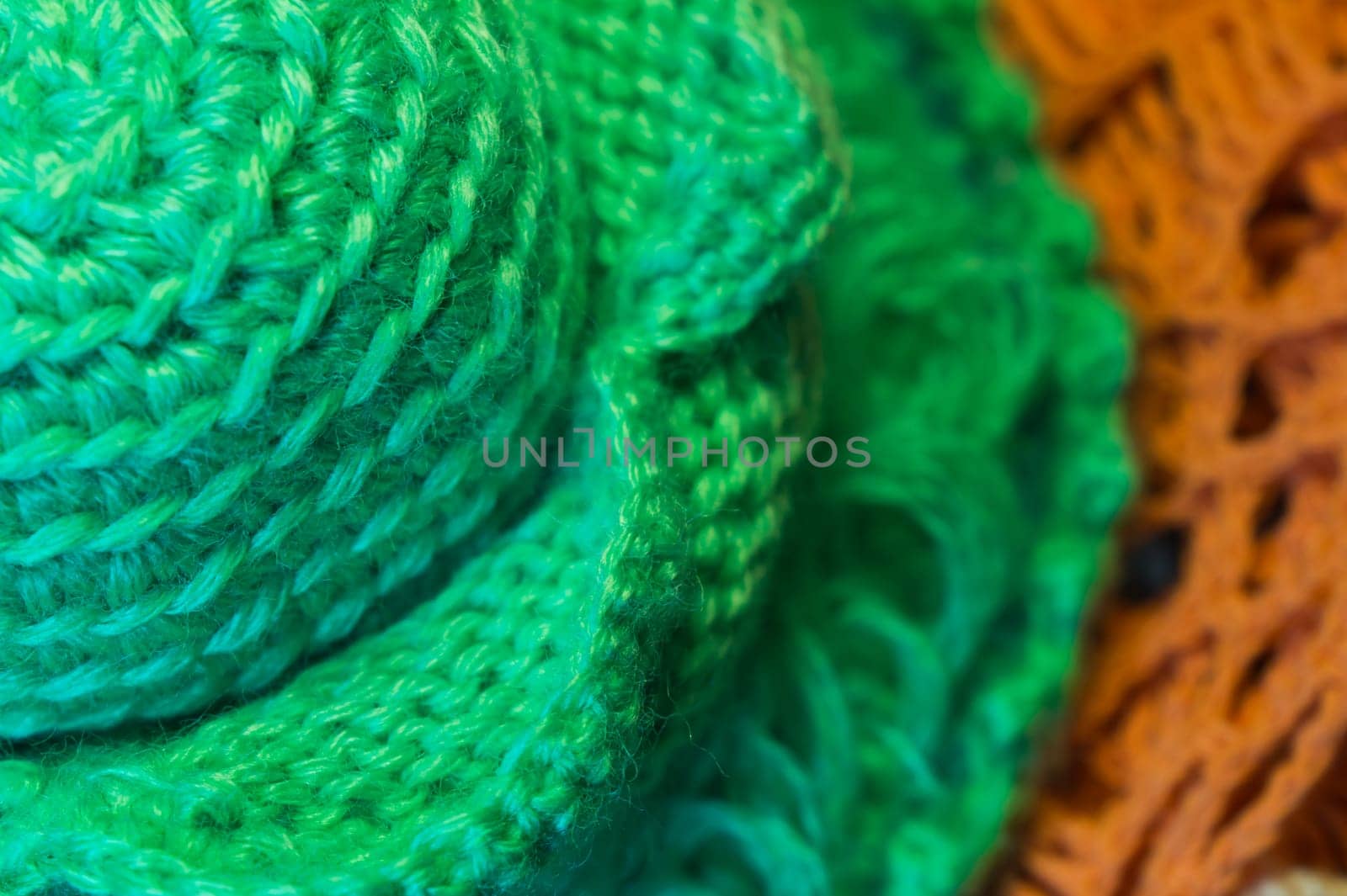 Handmade knitting wool texture background closeup needlework