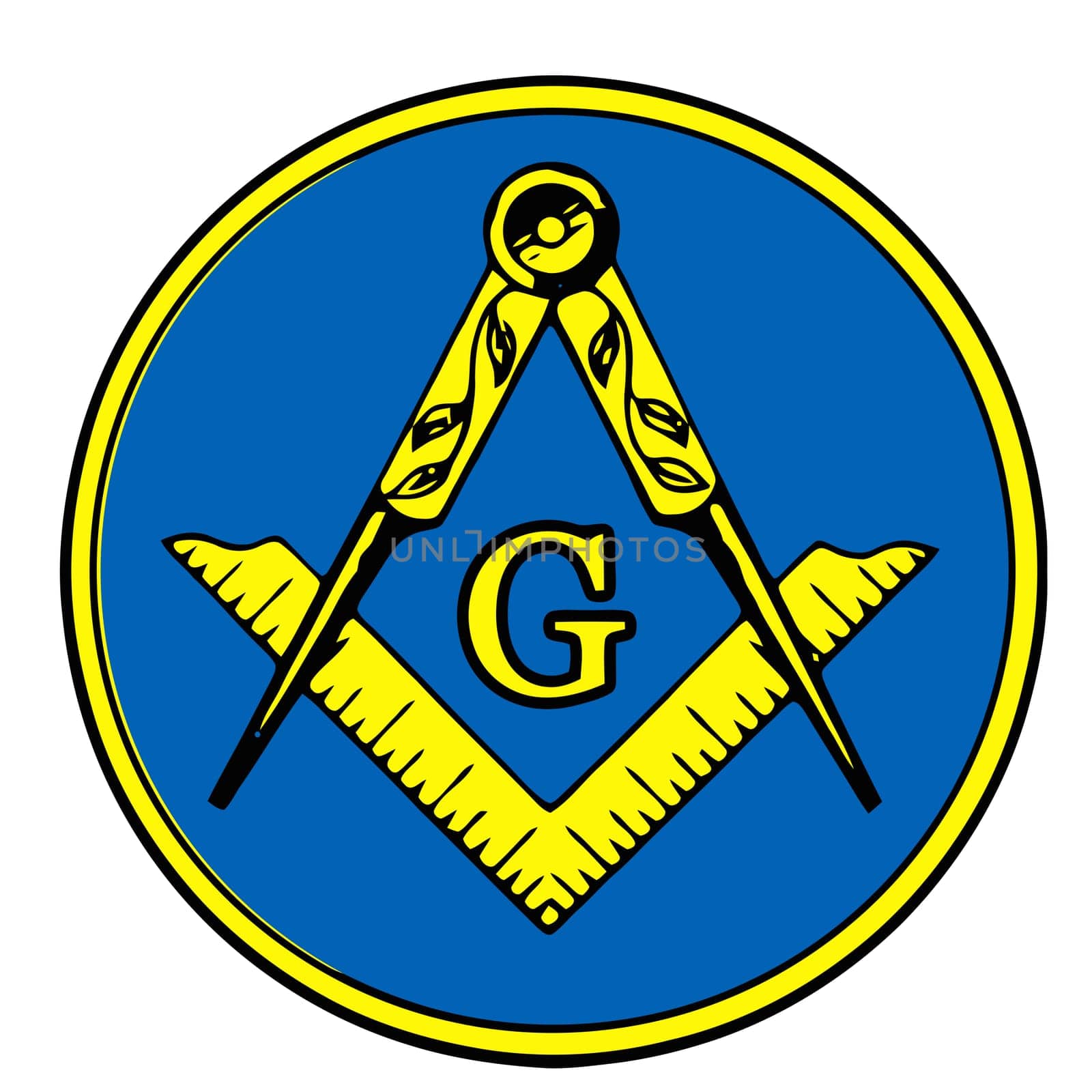 square and compass masonic occultism blue yellow sacred society knowledge illustration