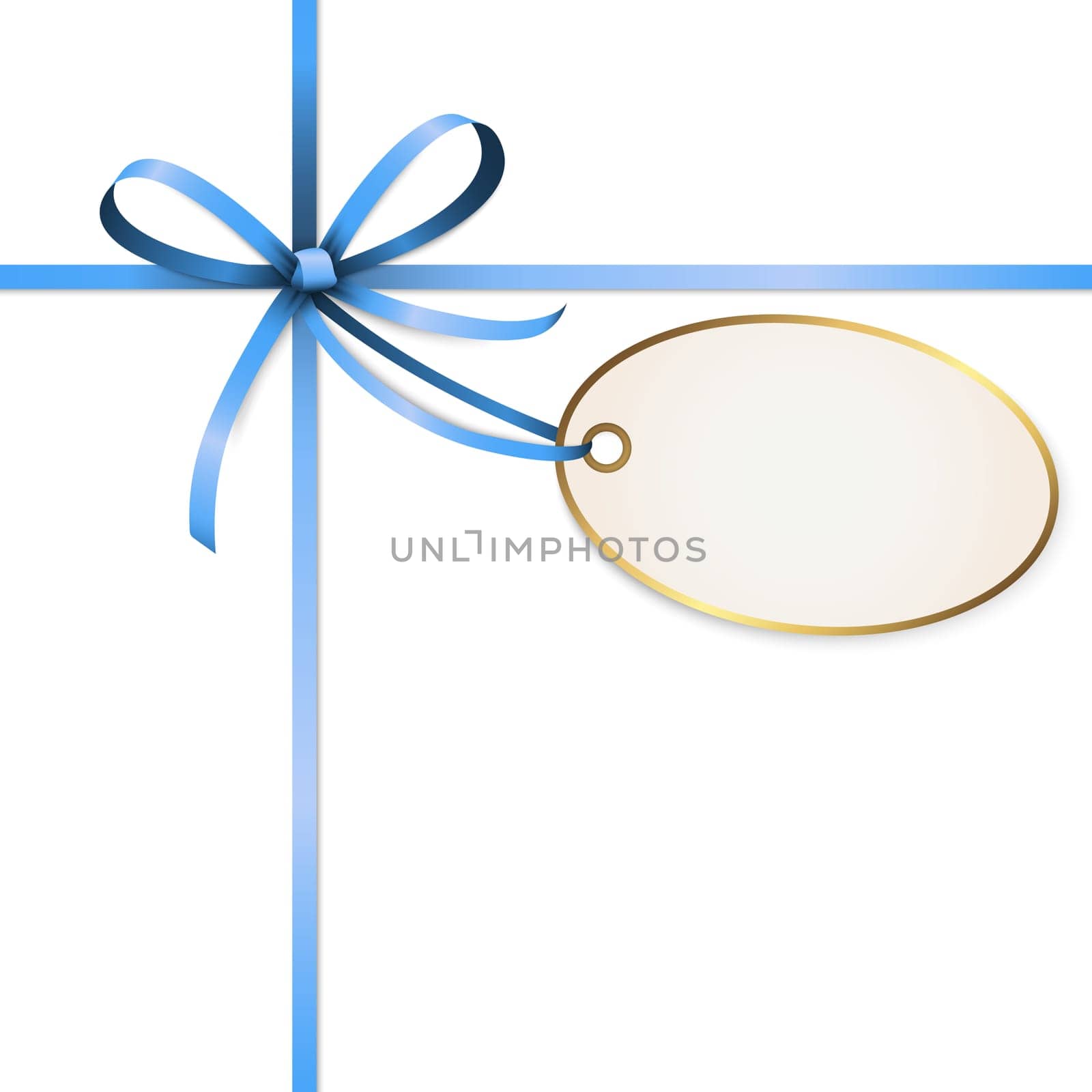 EPS 10 vector illustration of blue colored ribbon bow with hang tag and free text space isolated on white background
