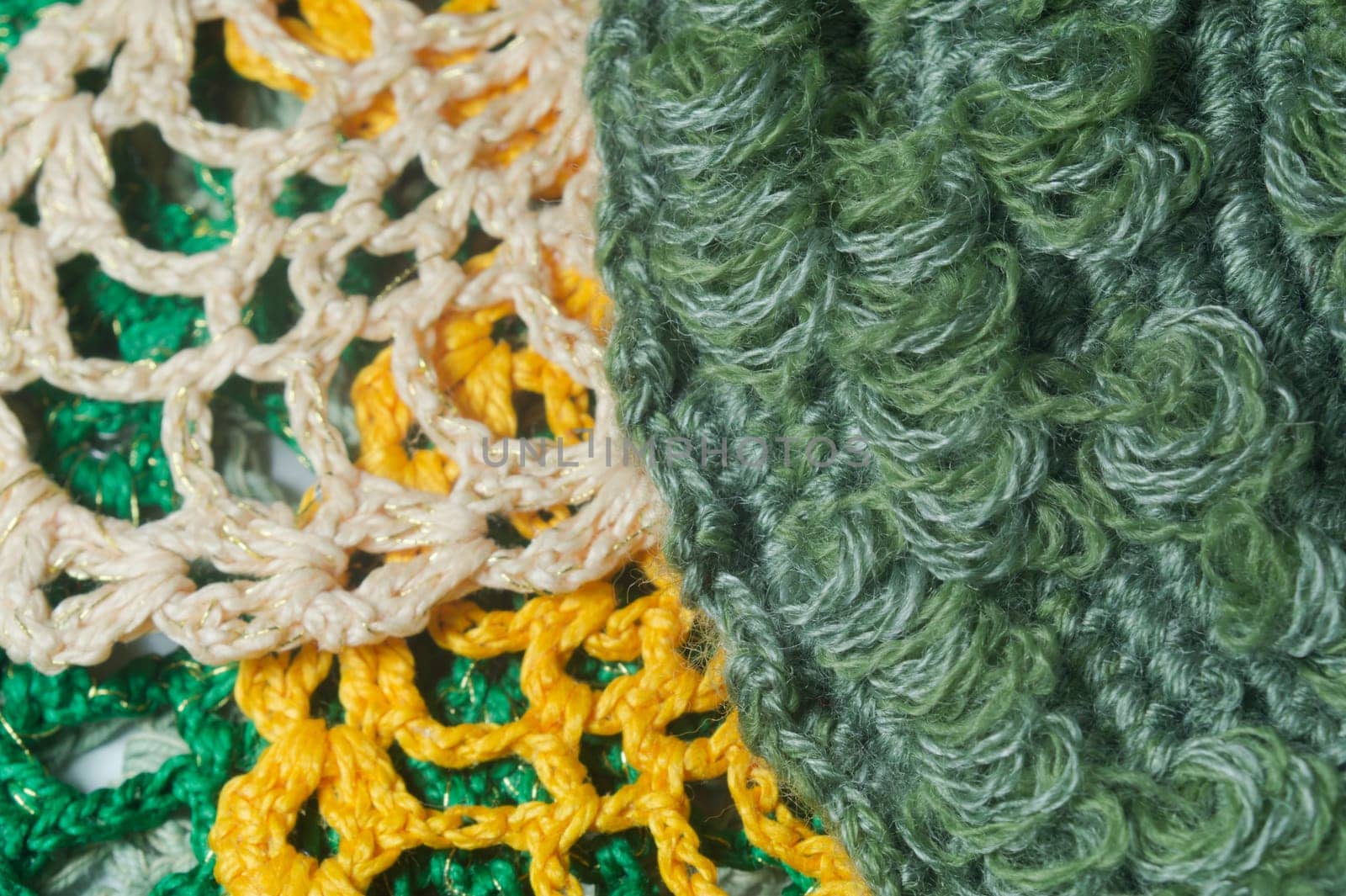 Handmade knitting wool texture background closeup needlework