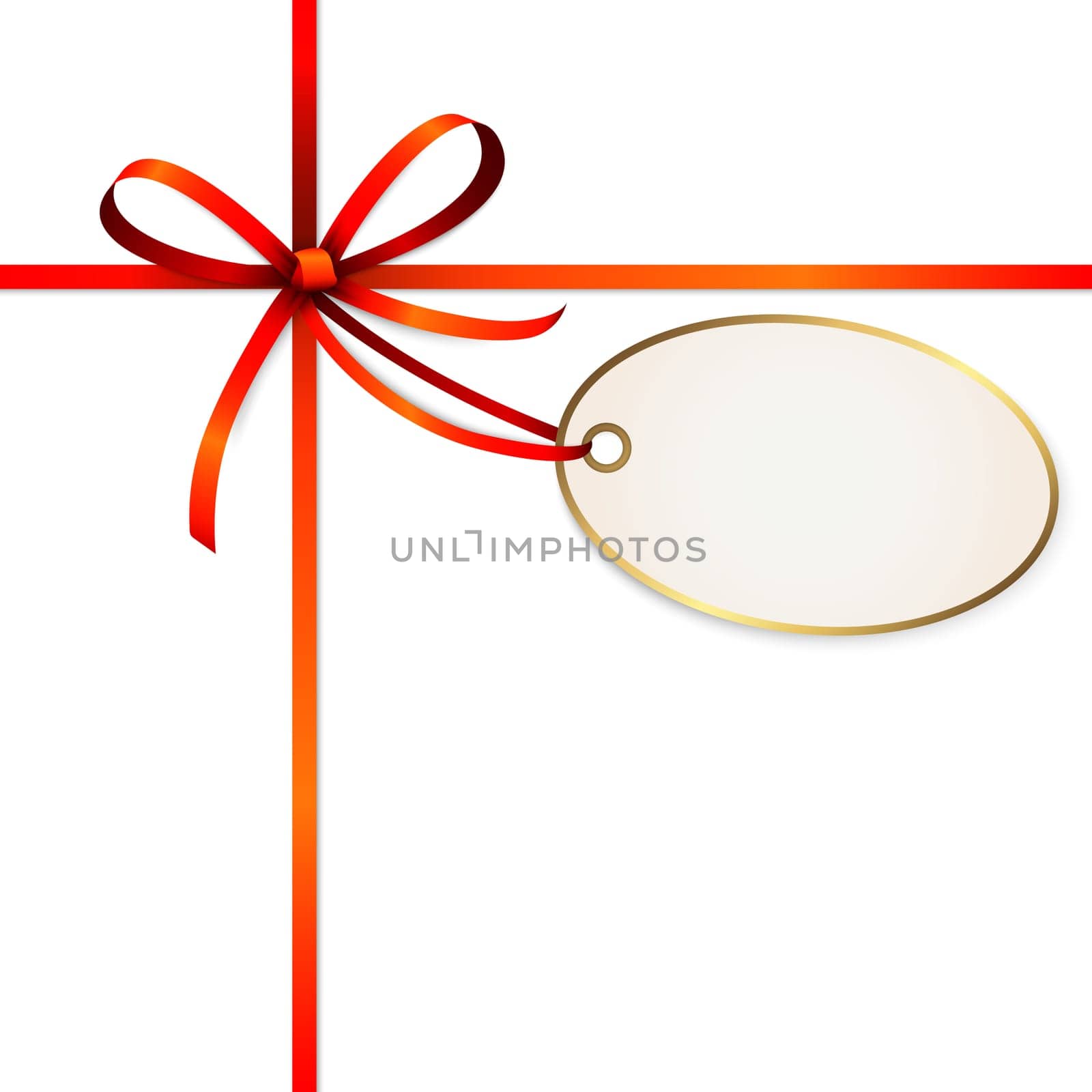 EPS 10 vector illustration of red colored ribbon bow with hang tag and free text space isolated on white background
