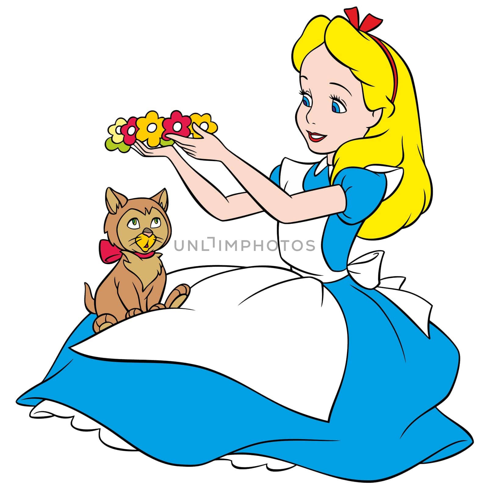 alice fantasy blue dress animal cat illlustration cartoon