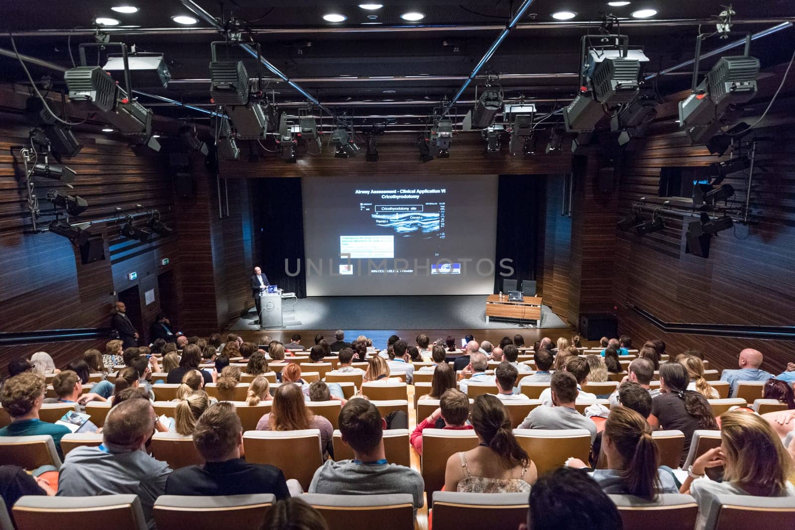 Ljubljana, Slovenia - Sept 8: Medical expert giving a talk on diagnostics in medicine on 12th Winfocus world congress on 8th of September, 2016 in Ljubljana, Slovenia.