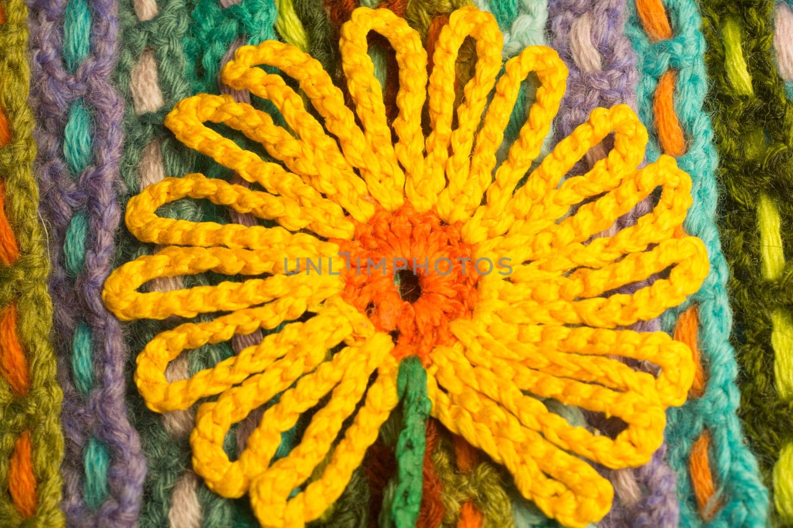 Handmade knitting wool texture background closeup needlework