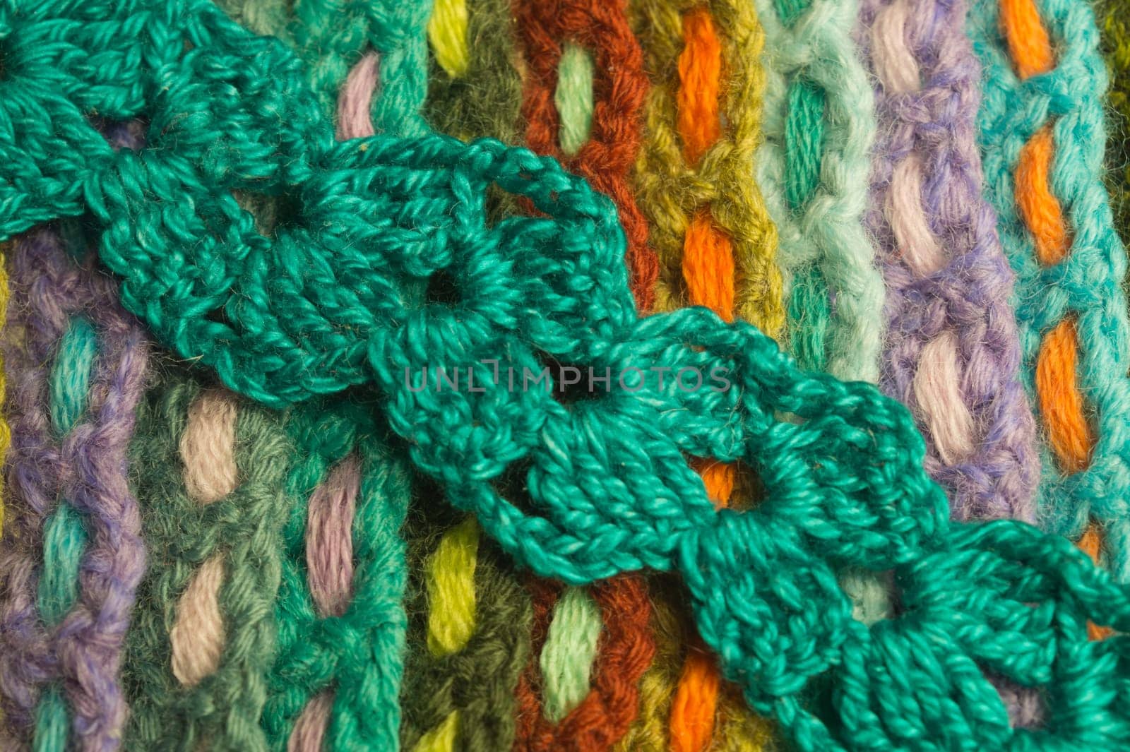 Handmade knitting wool texture background closeup needlework
