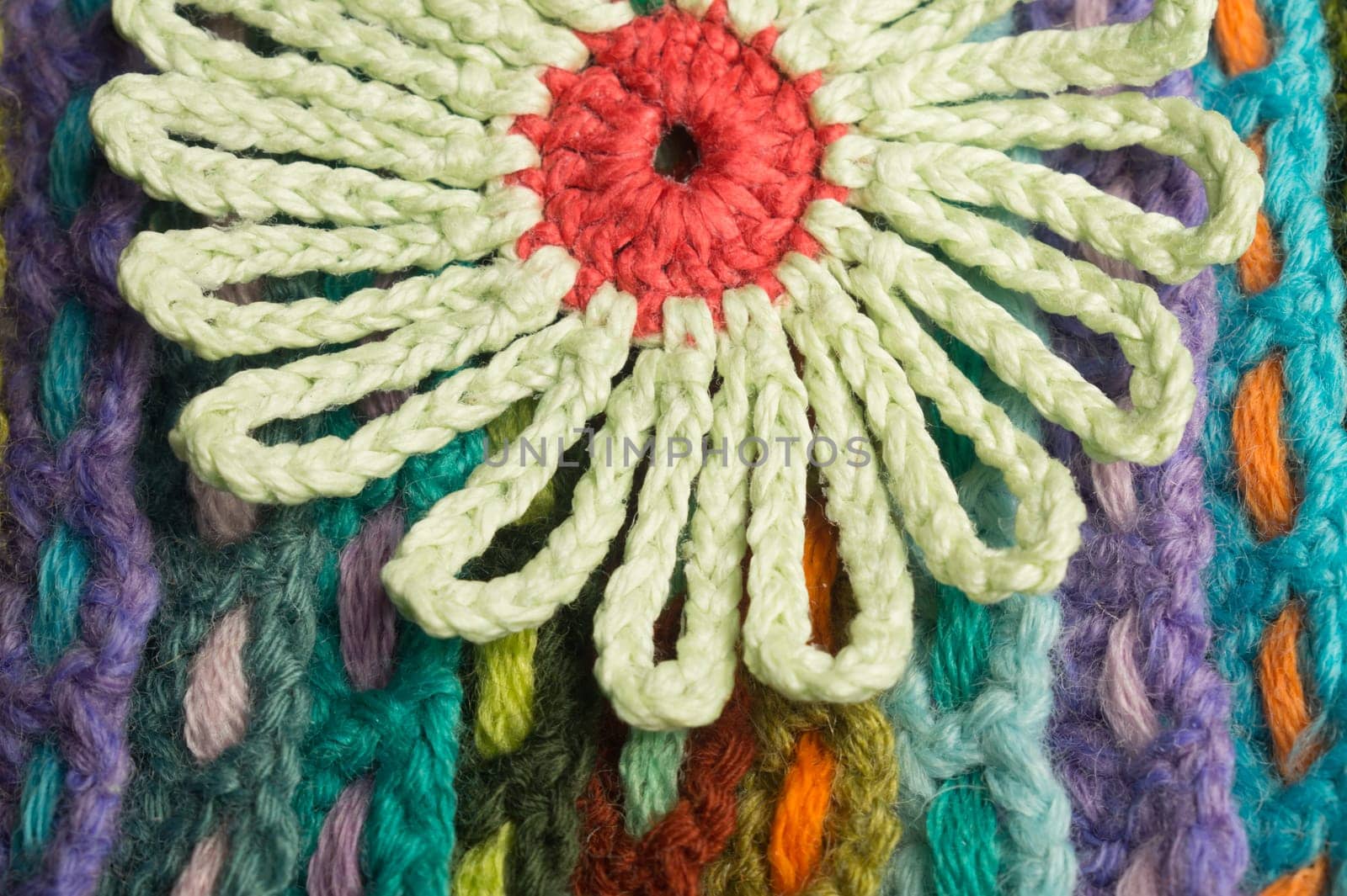 Handmade knitting wool texture background closeup needlework