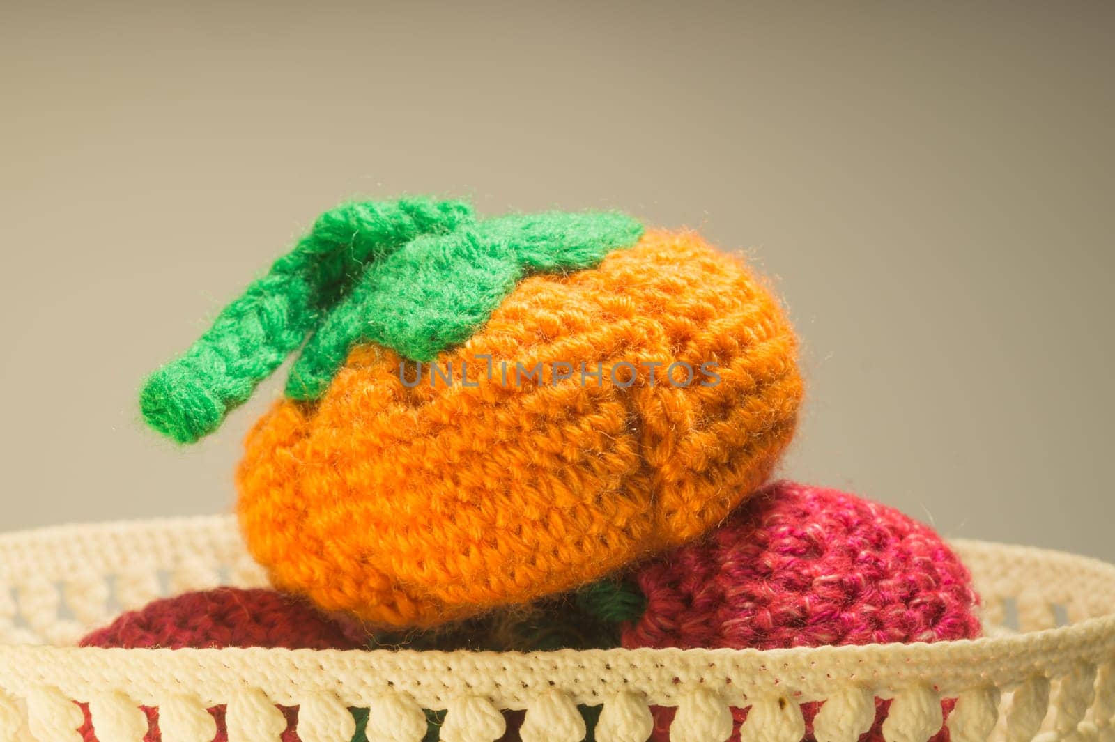 Handmade knitting wool texture background closeup needlework. healthy food concept