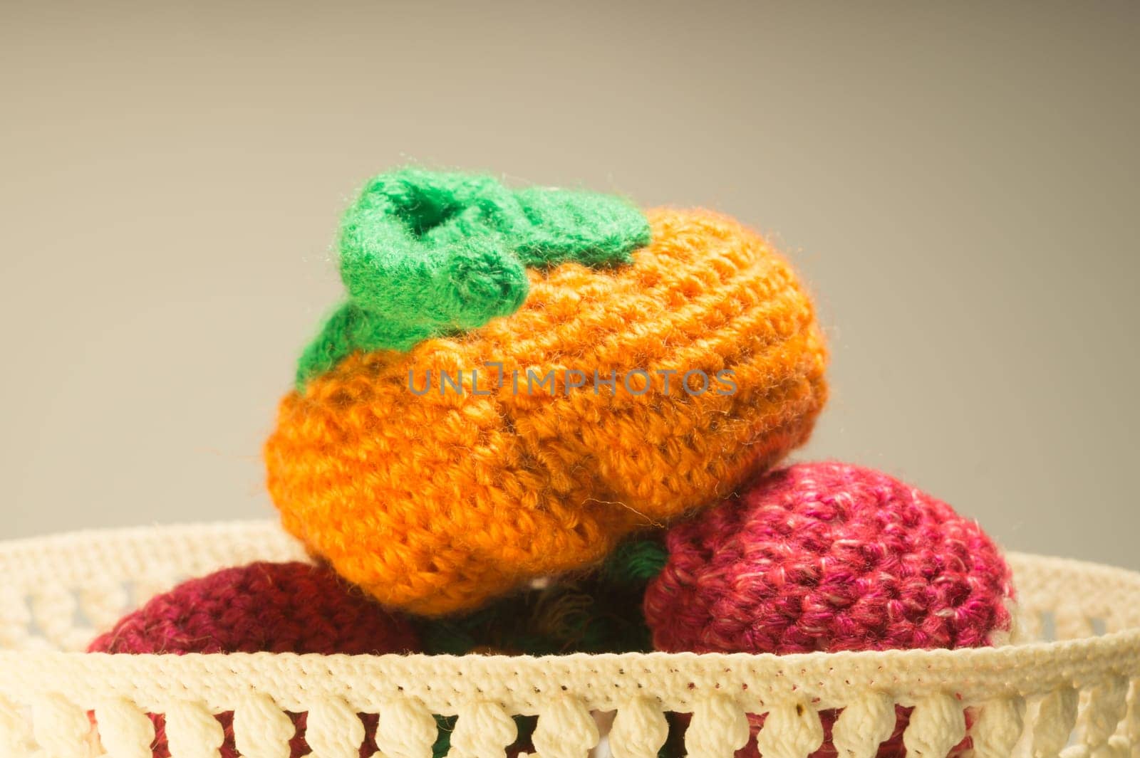 Handmade knitting wool texture background closeup needlework. healthy food concept