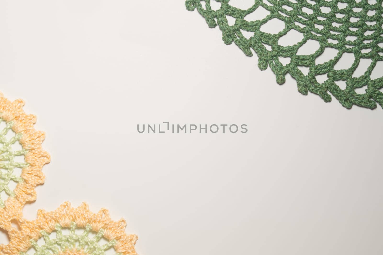 Handmade knitting wool texture background closeup needlework. healthy food concept